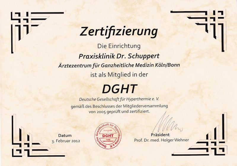 Zertifikat Deutsche Gesellschaft für Hyperthermie e.V.